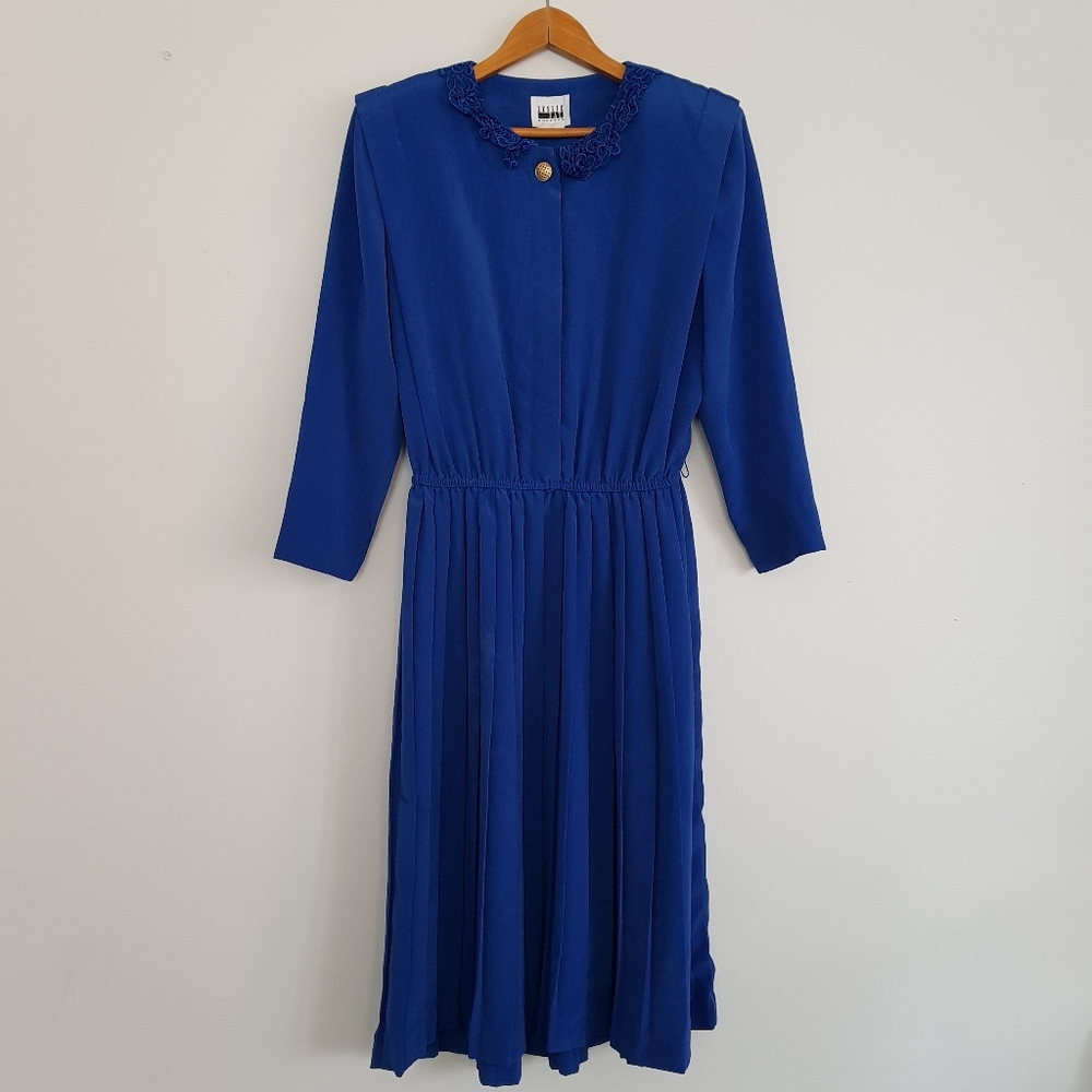 Vintage Pleated Secretary Dress Blue